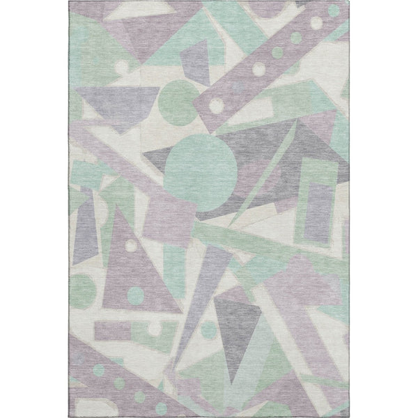 HomeRoots 5' X 8' Lilac Mint Green Ivory Geometric Washable Area Rug - Durable, Stain-Resistant & UV Protected 697382