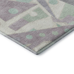 HomeRoots 5' X 8' Lilac Mint Green Ivory Geometric Washable Area Rug - Durable, Stain-Resistant & UV Protected 697382