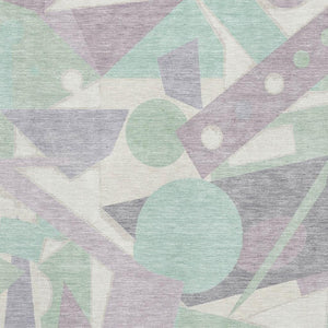 HomeRoots 5' X 8' Lilac Mint Green Ivory Geometric Washable Area Rug - Durable, Stain-Resistant & UV Protected 697382