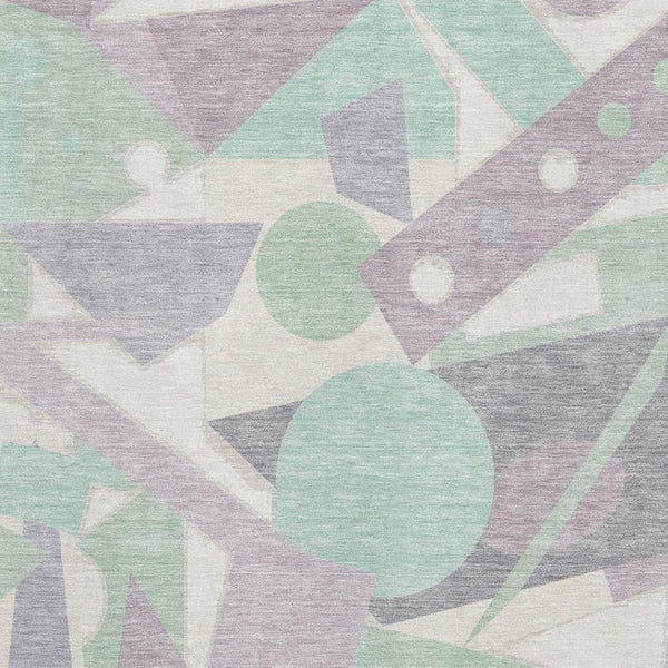 HomeRoots 5' X 8' Lilac Mint Green Ivory Geometric Washable Area Rug - Durable, Stain-Resistant & UV Protected 697382