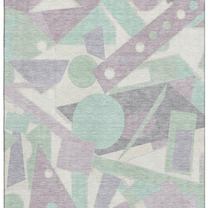 HomeRoots 5' X 8' Lilac Mint Green Ivory Geometric Washable Area Rug - Durable, Stain-Resistant & UV Protected 697382