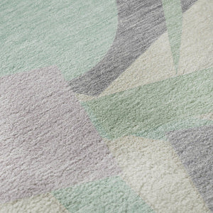 HomeRoots 8' Stylish Geometric Round Rug in Lilac, Mint Green & Ivory – Washable, UV-Protected & Non-Slip! 697383