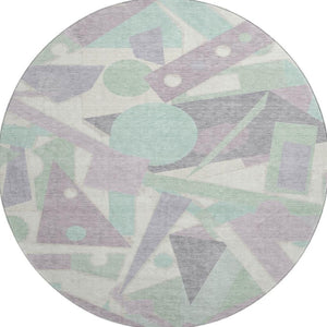 HomeRoots 8' Stylish Geometric Round Rug in Lilac, Mint Green & Ivory – Washable, UV-Protected & Non-Slip! 697383