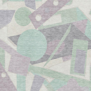 HomeRoots 9' X 12' Washable Lilac Mint Green Geometric Area Rug with UV Protection for Modern Living Spaces 697385