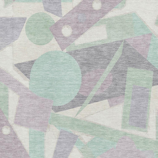 HomeRoots 9' X 12' Washable Lilac Mint Green Geometric Area Rug with UV Protection for Modern Living Spaces 697385