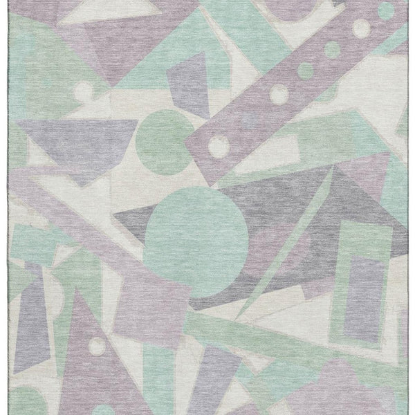 HomeRoots 9' X 12' Washable Lilac Mint Green Geometric Area Rug with UV Protection for Modern Living Spaces 697385