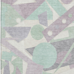 HomeRoots 10' Geometric Washable Area Rug in Lilac, Mint Green & Ivory - Durable, UV-Protected & Stylish! 697386