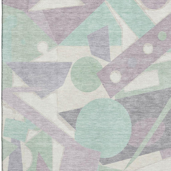 HomeRoots 10' Geometric Washable Area Rug in Lilac, Mint Green & Ivory - Durable, UV-Protected & Stylish! 697386