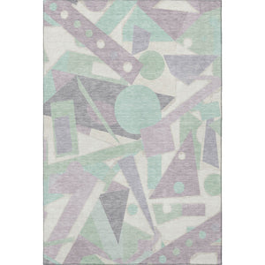 HomeRoots 10' Geometric Washable Area Rug in Lilac, Mint Green & Ivory - Durable, UV-Protected & Stylish! 697386