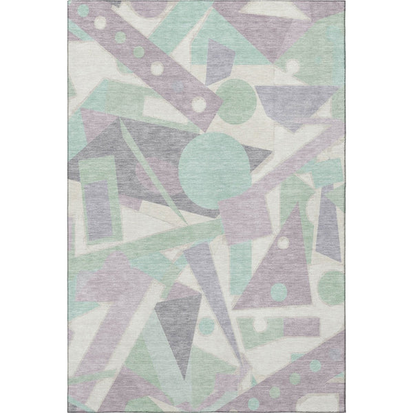 HomeRoots 10' Geometric Washable Area Rug in Lilac, Mint Green & Ivory - Durable, UV-Protected & Stylish! 697386
