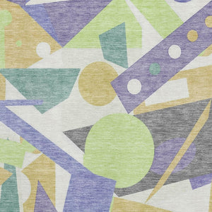 HomeRoots 5' Stylish Lavender Lime Green Gold Geometric Area Rug - Washable, Stain-Resistant, UV Protected! 697388