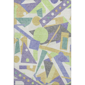 HomeRoots 8' X 10' Geometric Washable Area Rug in Lavender, Lime Green & Gold - UV Protected, Stain Resistant! 697390