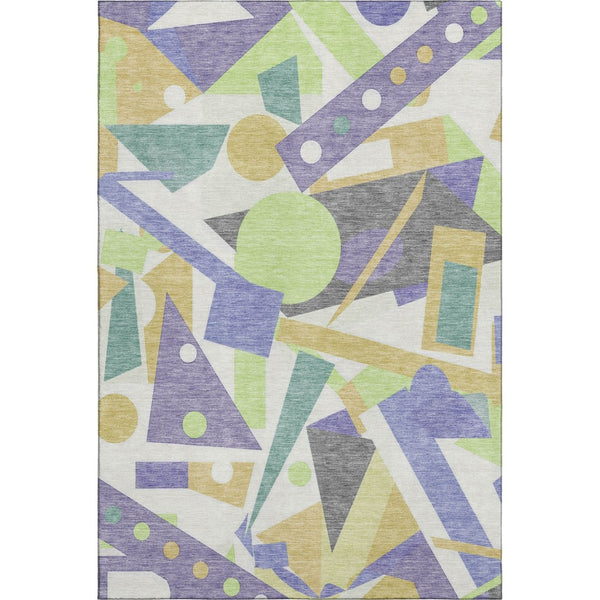 HomeRoots 8' X 10' Geometric Washable Area Rug in Lavender, Lime Green & Gold - UV Protected, Stain Resistant! 697390