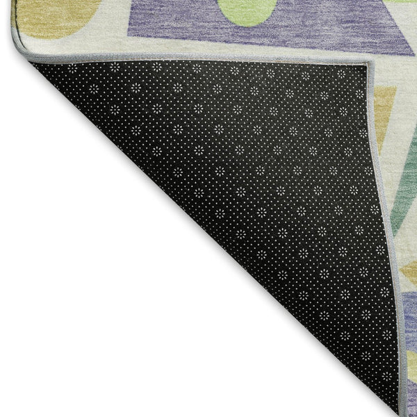 HomeRoots 8' X 10' Geometric Washable Area Rug in Lavender, Lime Green & Gold - UV Protected, Stain Resistant! 697390