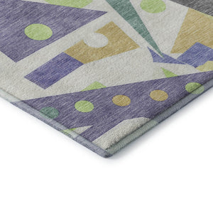 HomeRoots 8' X 10' Geometric Washable Area Rug in Lavender, Lime Green & Gold - UV Protected, Stain Resistant! 697390