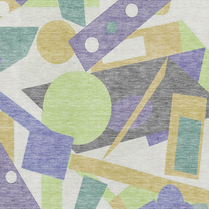 HomeRoots 8' X 10' Geometric Washable Area Rug in Lavender, Lime Green & Gold - UV Protected, Stain Resistant! 697390