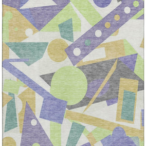 HomeRoots 8' X 10' Geometric Washable Area Rug in Lavender, Lime Green & Gold - UV Protected, Stain Resistant! 697390