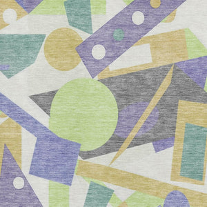 HomeRoots 9' X 12' Vibrant Lavender, Lime Green & Gold Geometric Area Rug - Washable, UV Protected & Durable 697391