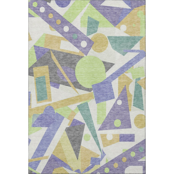 HomeRoots 10' Modern Geometric Washable Area Rug in Lavender, Lime Green & Gold with UV Protection & Non-Slip Backing 697392