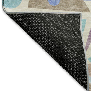 HomeRoots 5' Geometric Coffee, Purple & Teal Washable Area Rug with UV Protection – Durable, Stylish & Kid-Friendly! 697394