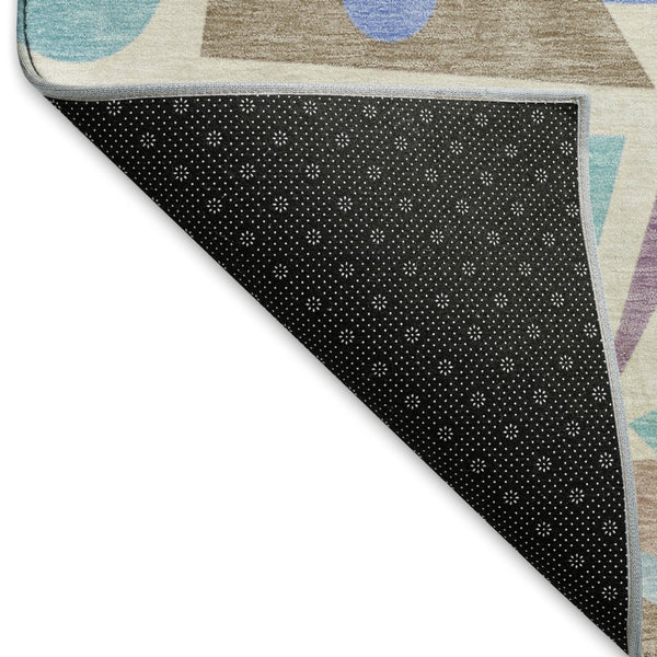 HomeRoots 5' Geometric Coffee, Purple & Teal Washable Area Rug with UV Protection – Durable, Stylish & Kid-Friendly! 697394