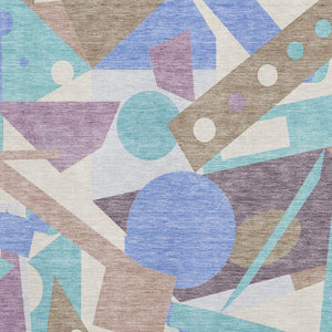 HomeRoots 5' Geometric Coffee, Purple & Teal Washable Area Rug with UV Protection – Durable, Stylish & Kid-Friendly! 697394