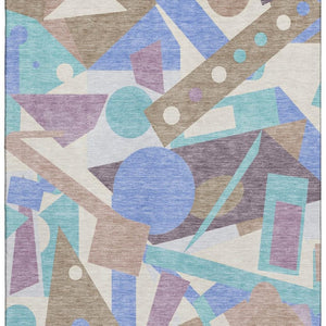 HomeRoots 5' Geometric Coffee, Purple & Teal Washable Area Rug with UV Protection – Durable, Stylish & Kid-Friendly! 697394