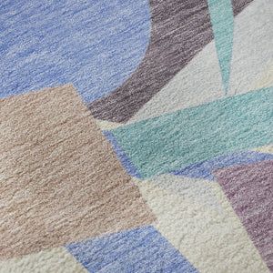 HomeRoots 8' Coffee Purple Teal Geometric Washable Round Rug – Stylish, Durable, UV-Resistant for Active Homes 697395