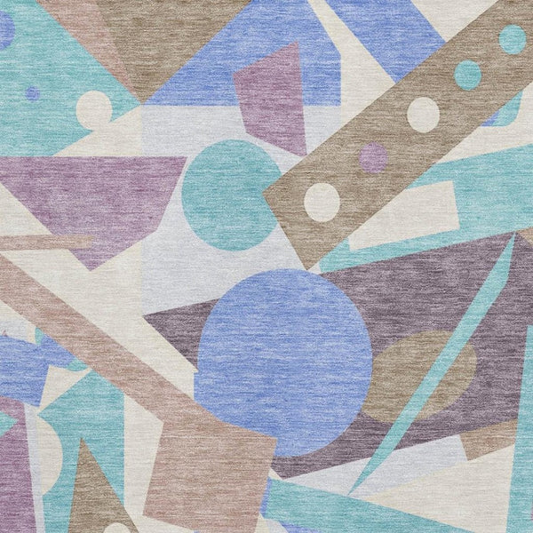 HomeRoots 8' X 10' Stylish Coffee Purple Teal Geometric Washable Area Rug - Durable, Stain-Resistant & UV Safe! 697396