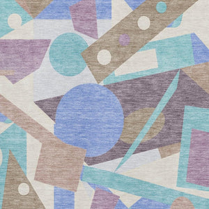 HomeRoots 9' Geometric Coffee, Purple & Teal Area Rug – Washable, UV-Protected, Durable for High-Traffic Homes 697397