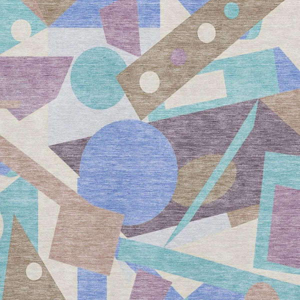 HomeRoots 9' Geometric Coffee, Purple & Teal Area Rug – Washable, UV-Protected, Durable for High-Traffic Homes 697397