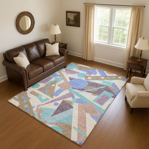 HomeRoots 10' X 14' Coffee Purple Teal Geometric Washable Area Rug - Stylish, Durable, UV Protected Design 697398