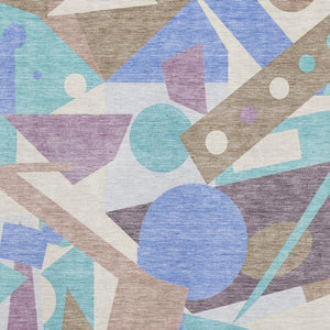 HomeRoots 10' X 14' Coffee Purple Teal Geometric Washable Area Rug - Stylish, Durable, UV Protected Design 697398