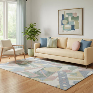 HomeRoots 5' X 8' Sky Blue Blush Geometric Area Rug - Washable, UV Protected, Durable & Stylish for Any Room 697400