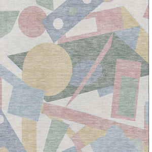 HomeRoots 5' X 8' Sky Blue Blush Geometric Area Rug - Washable, UV Protected, Durable & Stylish for Any Room 697400