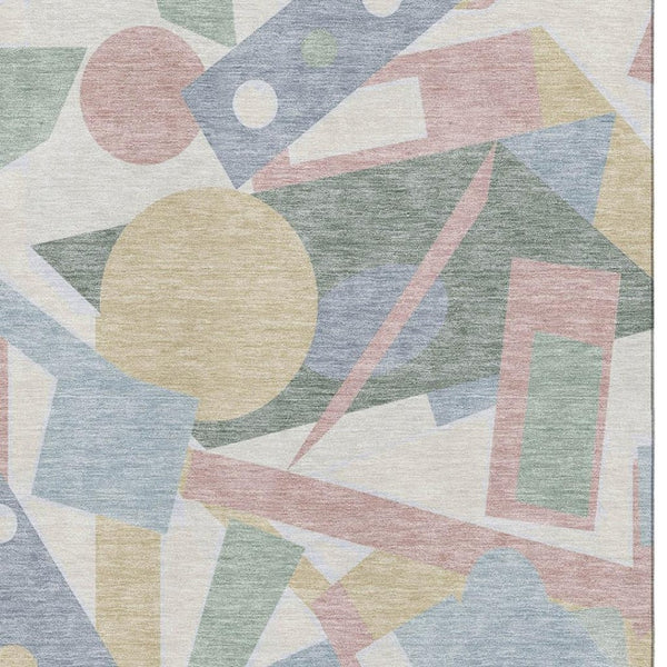 HomeRoots 5' X 8' Sky Blue Blush Geometric Area Rug - Washable, UV Protected, Durable & Stylish for Any Room 697400