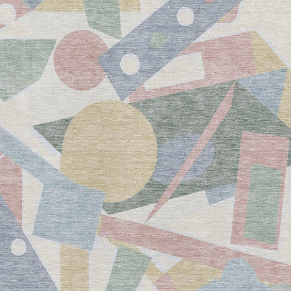 HomeRoots 8' X 10' Stylish Sky Blue, Ivory & Blush Geometric Washable Area Rug with UV Protection & Non-Slip Backing 697402