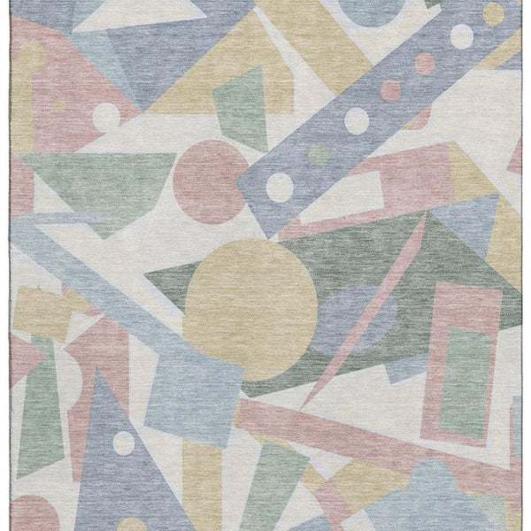 HomeRoots 8' X 10' Stylish Sky Blue, Ivory & Blush Geometric Washable Area Rug with UV Protection & Non-Slip Backing 697402