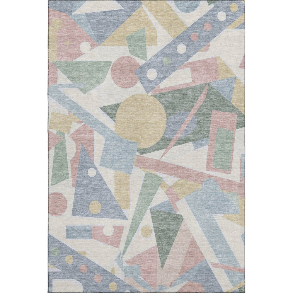 HomeRoots 9' x 12' Sky Blue and Blush Geometric Area Rug - Washable, UV-Protected, Durable & Stylish Design 697403