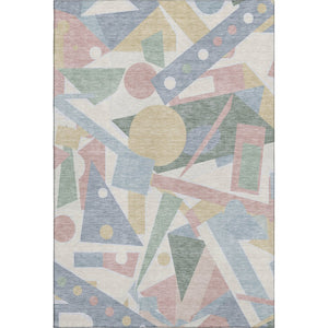HomeRoots 9' x 12' Sky Blue and Blush Geometric Area Rug - Washable, UV-Protected, Durable & Stylish Design 697403