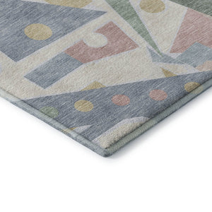 HomeRoots 9' x 12' Sky Blue and Blush Geometric Area Rug - Washable, UV-Protected, Durable & Stylish Design 697403