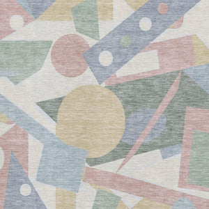 HomeRoots 9' x 12' Sky Blue and Blush Geometric Area Rug - Washable, UV-Protected, Durable & Stylish Design 697403
