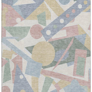 HomeRoots 9' x 12' Sky Blue and Blush Geometric Area Rug - Washable, UV-Protected, Durable & Stylish Design 697403
