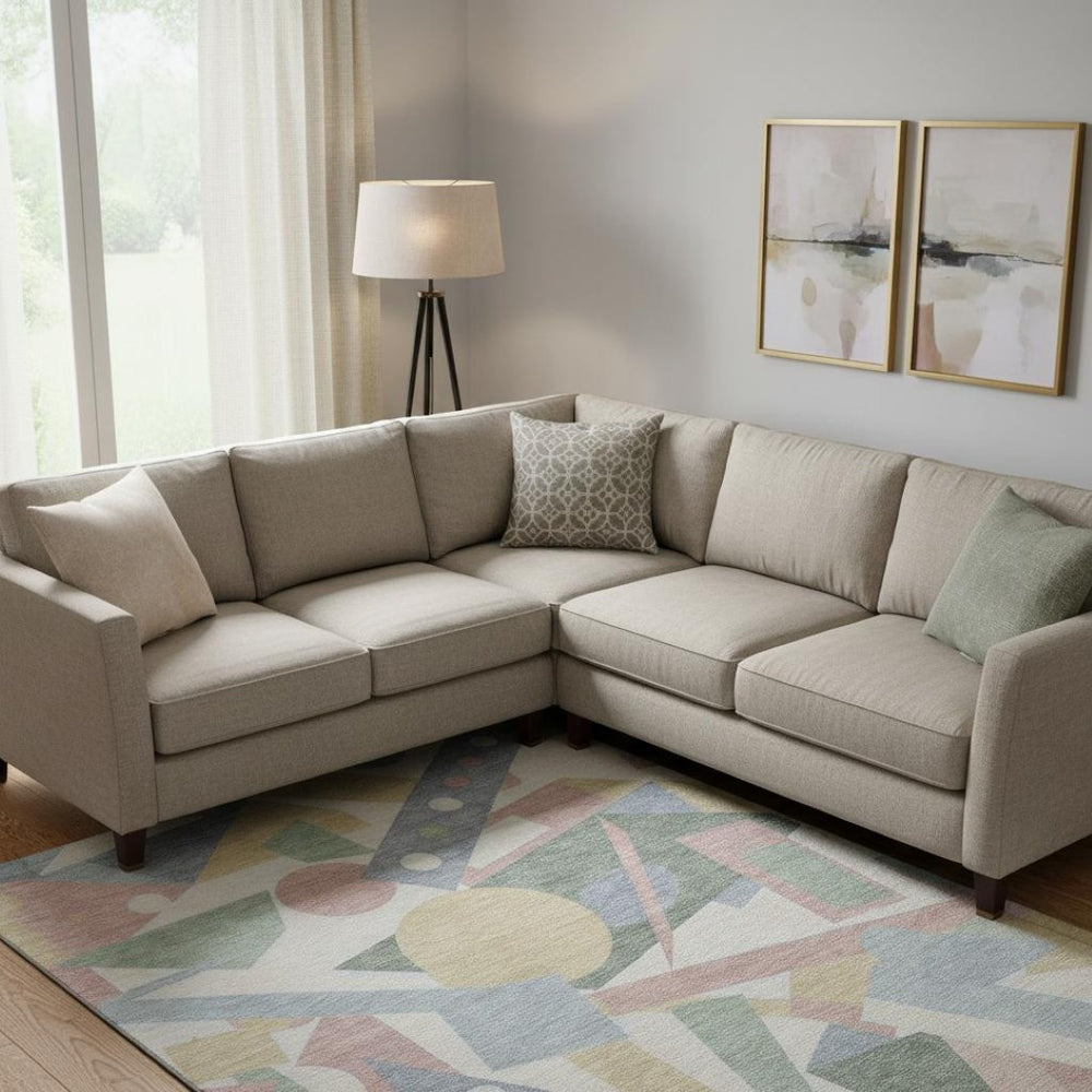 HomeRoots 10' Sky Blue Ivory Blush Geometric Area Rug - Washable, UV Protected & Easy Care for Living Spaces 697404