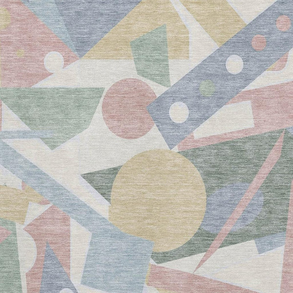 HomeRoots 10' Sky Blue Ivory Blush Geometric Area Rug - Washable, UV Protected & Easy Care for Living Spaces 697404