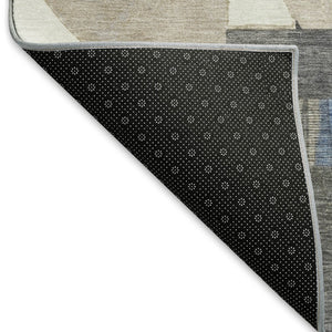 HomeRoots 5' X 8' Stylish Blue Ivory Gray Geometric Washable Area Rug with UV Protection for Modern Homes 697406