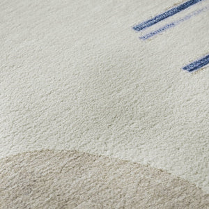 HomeRoots 8' Blue Ivory and Gray Geometric Round Rug - Washable, UV Protected, Perfect for High-Traffic Spaces! 697407