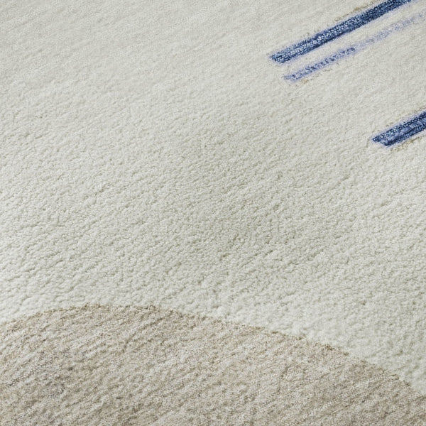 HomeRoots 8' Blue Ivory and Gray Geometric Round Rug - Washable, UV Protected, Perfect for High-Traffic Spaces! 697407