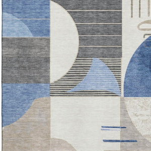 HomeRoots 8' X 10' Washable Geometric Area Rug in Blue, Ivory & Gray – Durable, Stylish, UV Protected Design! 697408