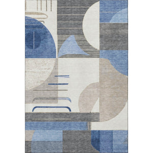 HomeRoots 8' X 10' Washable Geometric Area Rug in Blue, Ivory & Gray – Durable, Stylish, UV Protected Design! 697408
